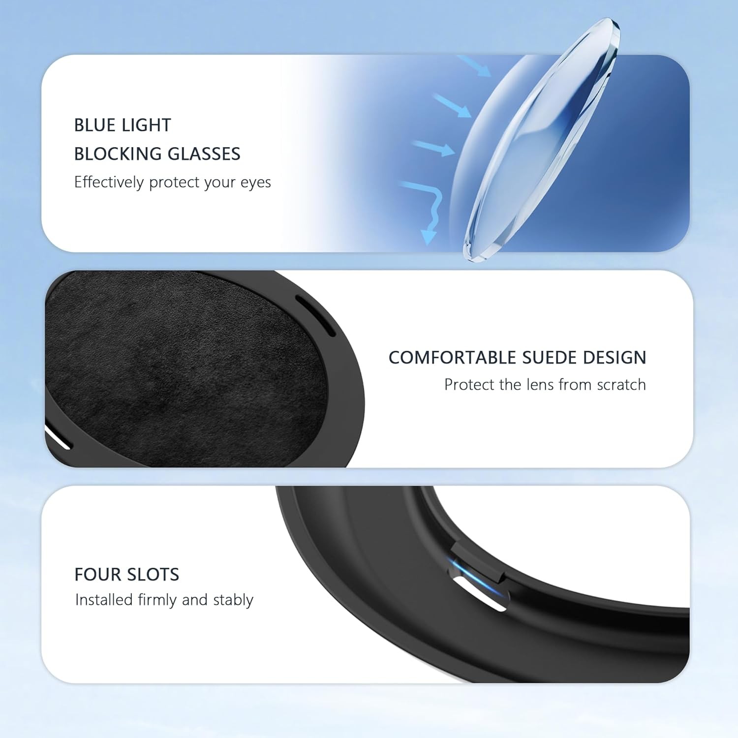 Lens Protector Spacer Kit for Meta Quest 3 with Blue Light Blocking Glasses Wipe