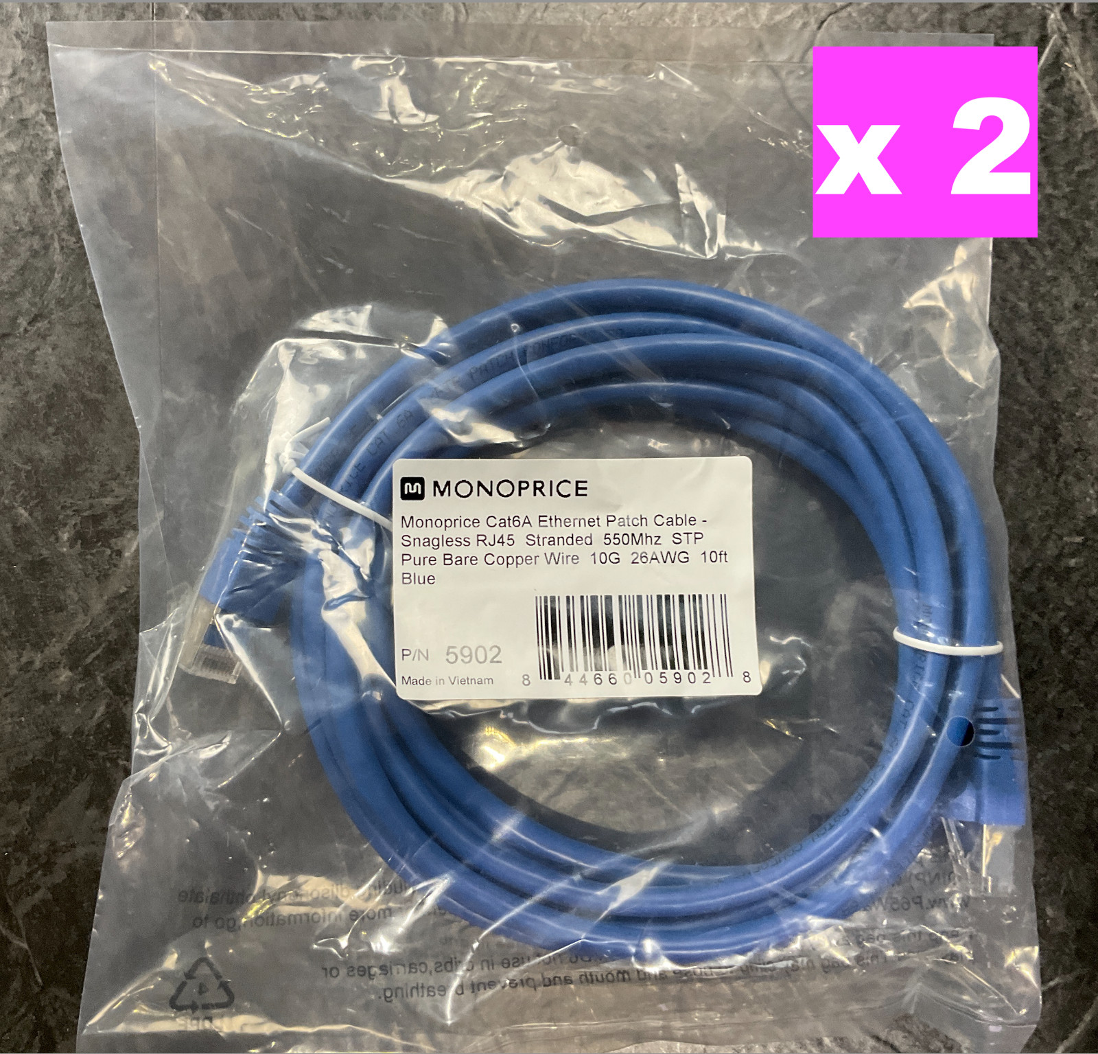 Monoprice RJ45 CAT-6 Patch Cable 10 feet 5902 💚❤️💚❤️ 2 QTY 💚❤️💚❤️ NEW!