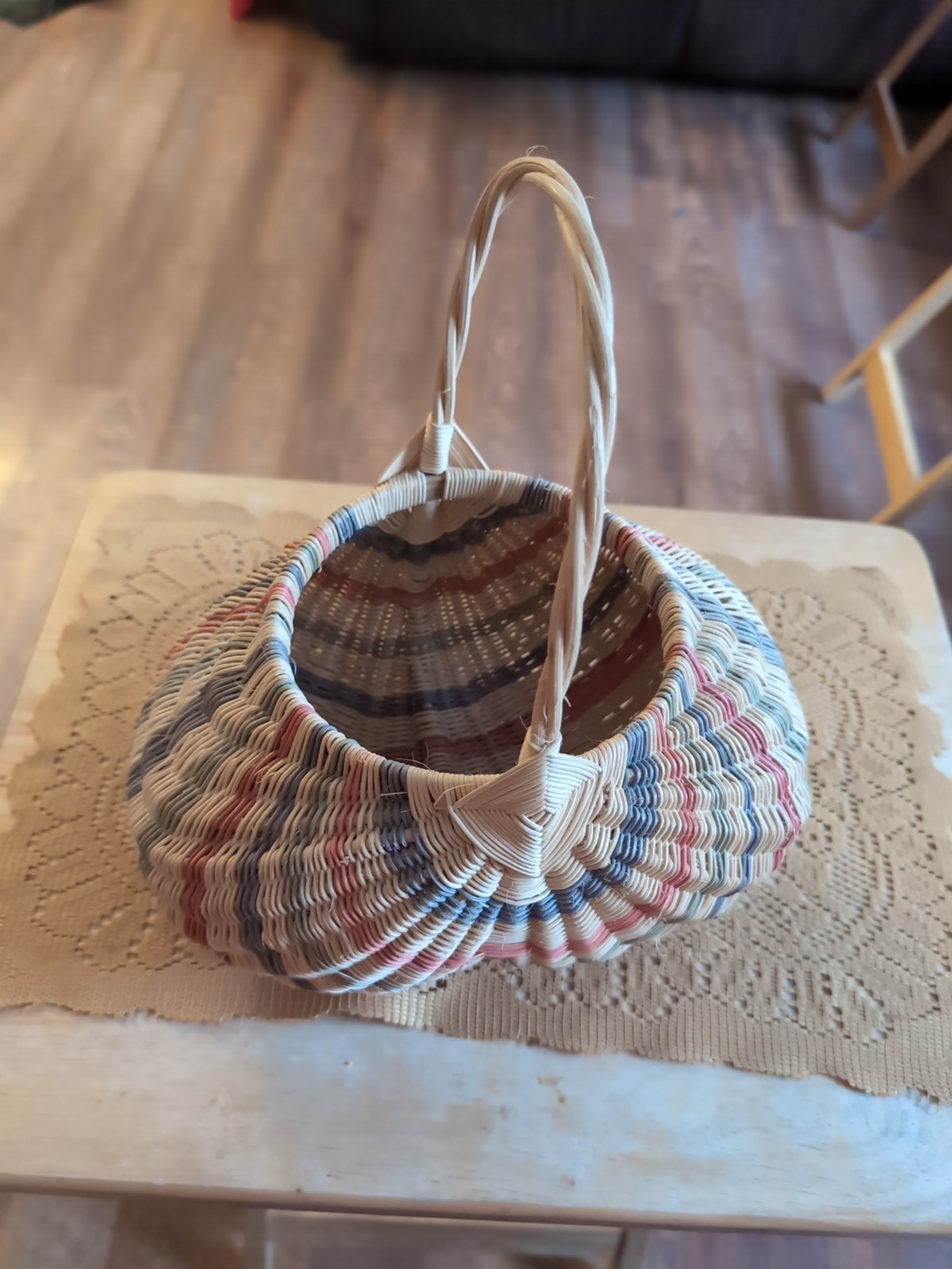 10.5" Wicker Buttocks Basket, Stripes w/ Handle
