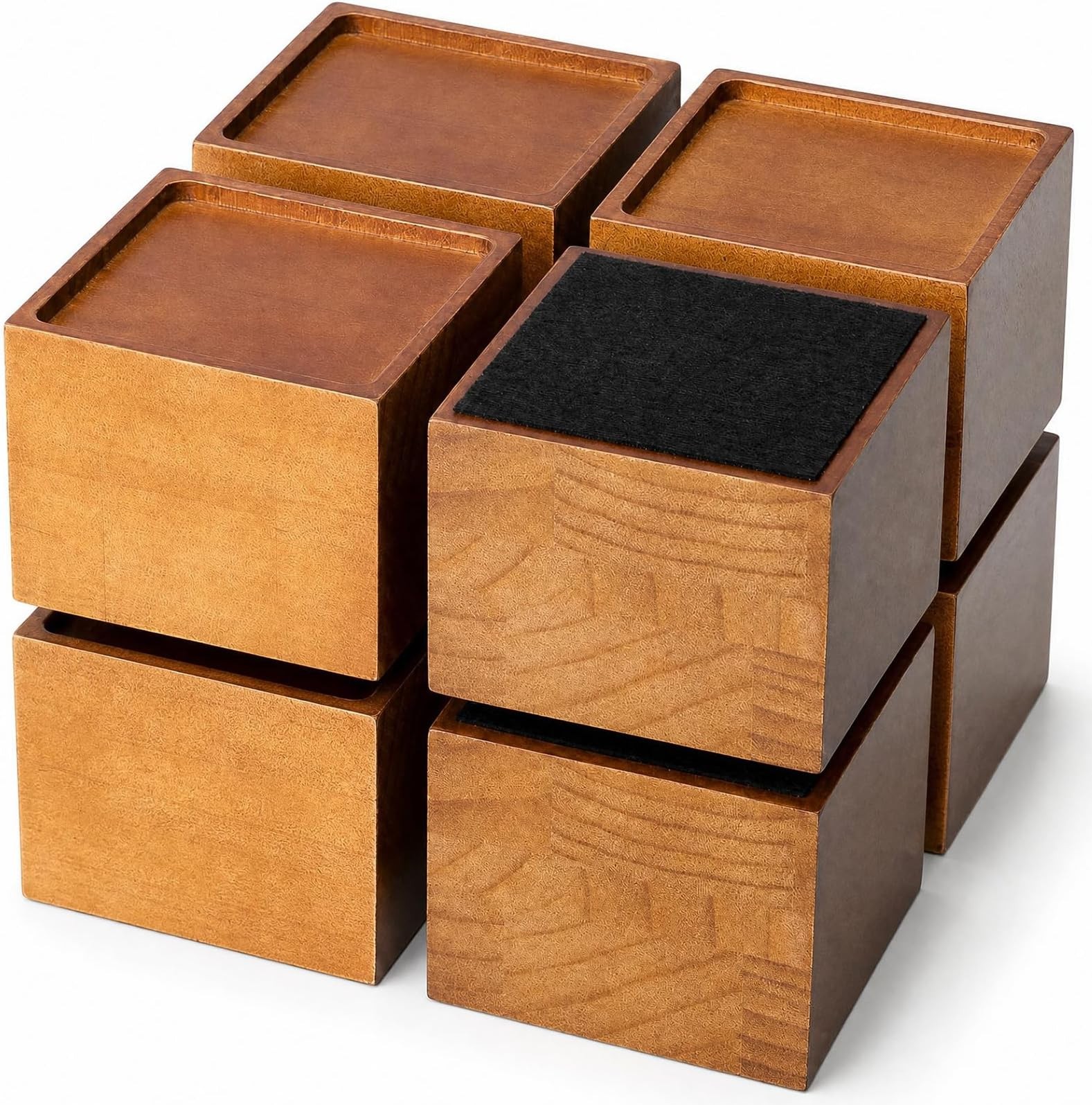3 Inch Solid Wood Bed Furniture Risers Set of 8, Walnut Color Square Heavy Du...