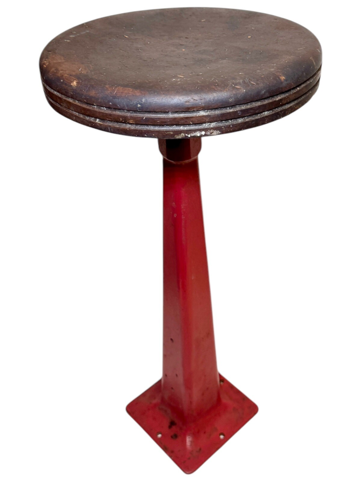 Heavy Antique Soda Fountain Swivel Pedestal Stool Cast Iron Base Wood Seat 26.5”