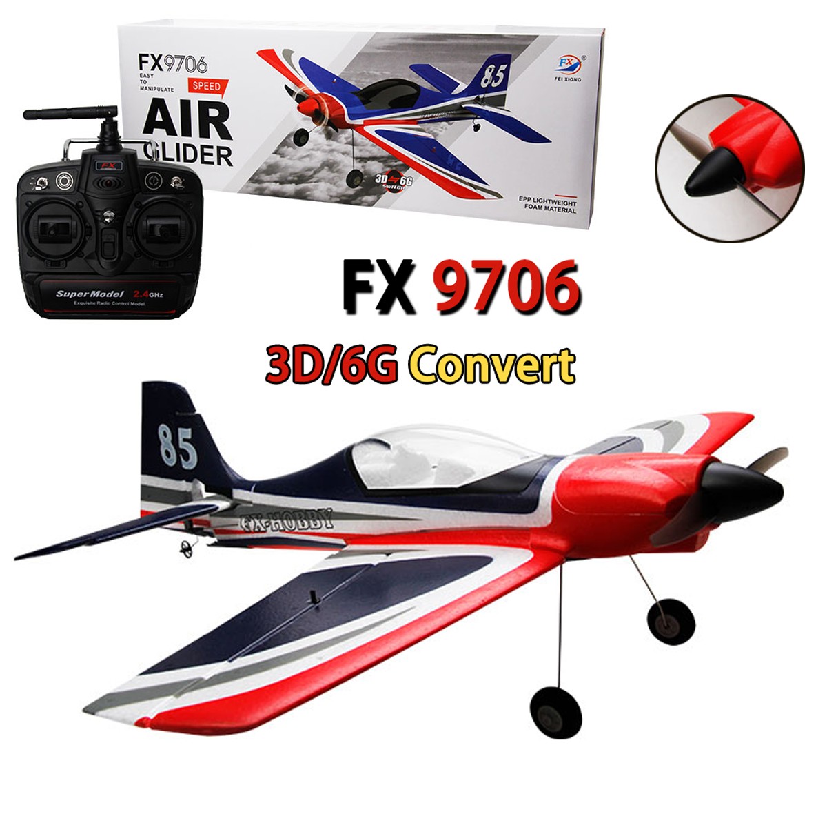 RC Airplane Glider RTF Brushless FX9706 550mm Wingspan Gyro 3D/6G 5CH Plane