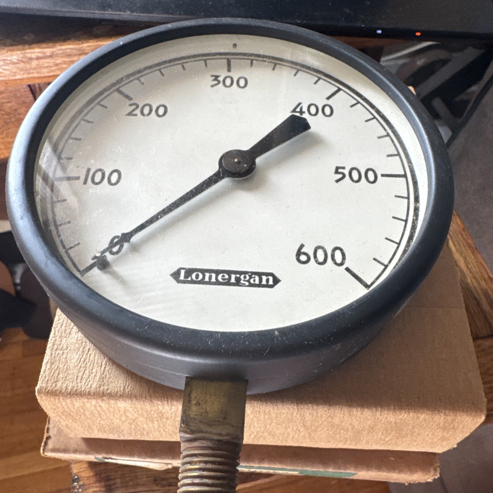 vintage antique new old Lonergan Pressure Gauge 1/4" NPT  41/2” 600# Nos No Box
