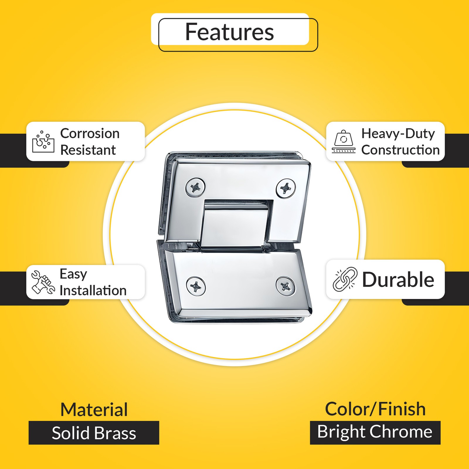 Brixwell Standard Duty Shower Hinge Bevel Edge,135-Degree,Bright Chrome Finish