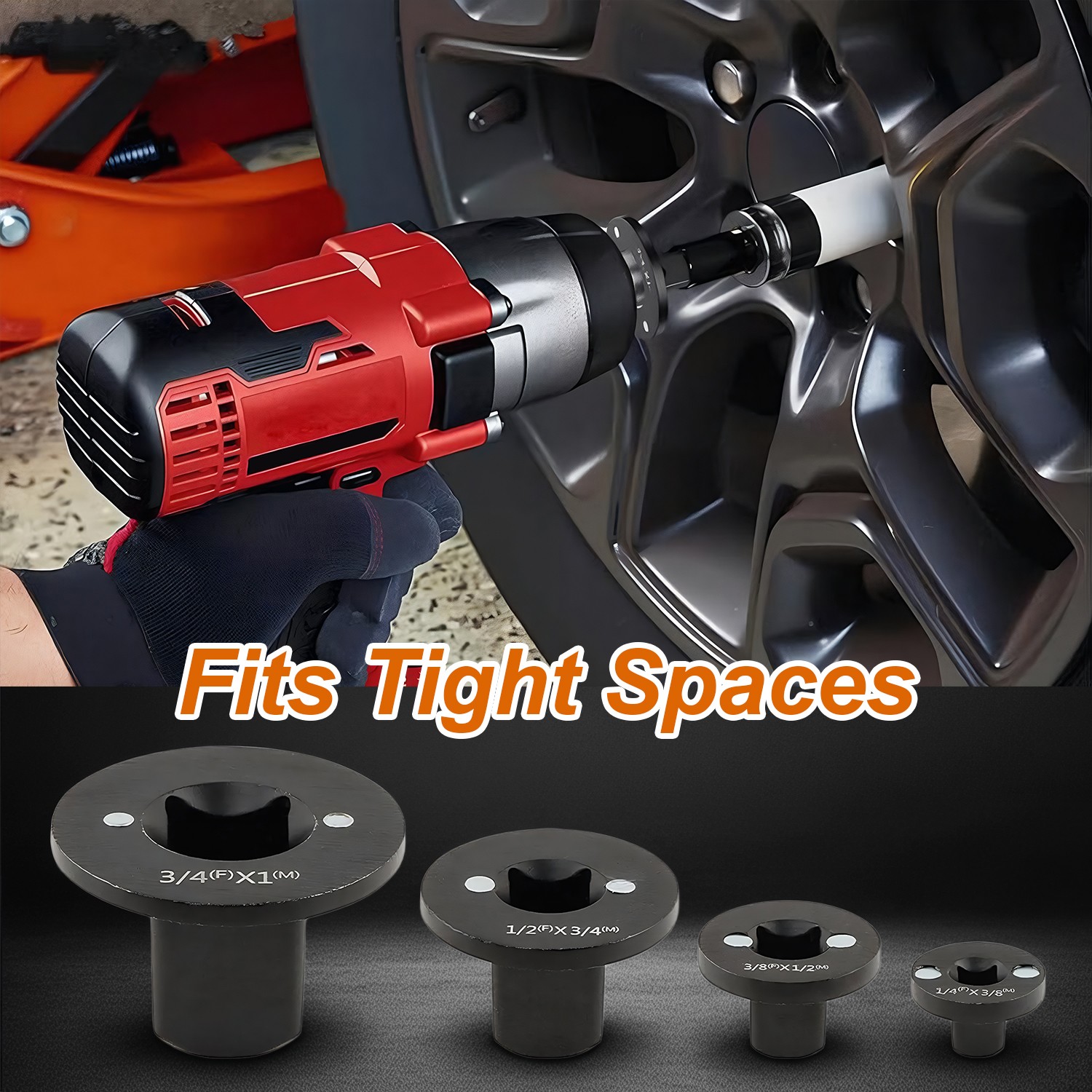 4-Pack Low Profile Impact Socket Adapter Set, Drive Reducing Ratchet Adapter Set