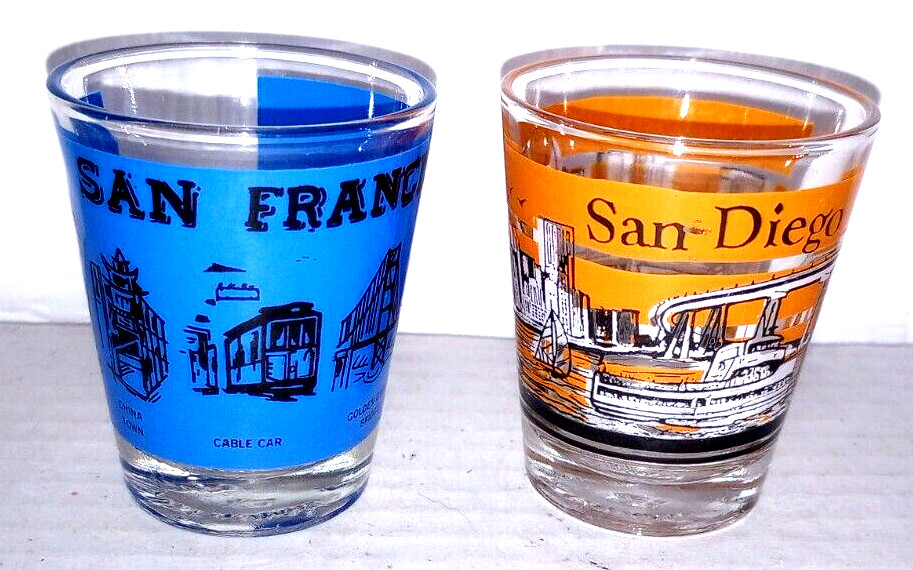 San Diego & San Francisco Shot Glasses  2 Souvenir Shot Glasses - Good Condition