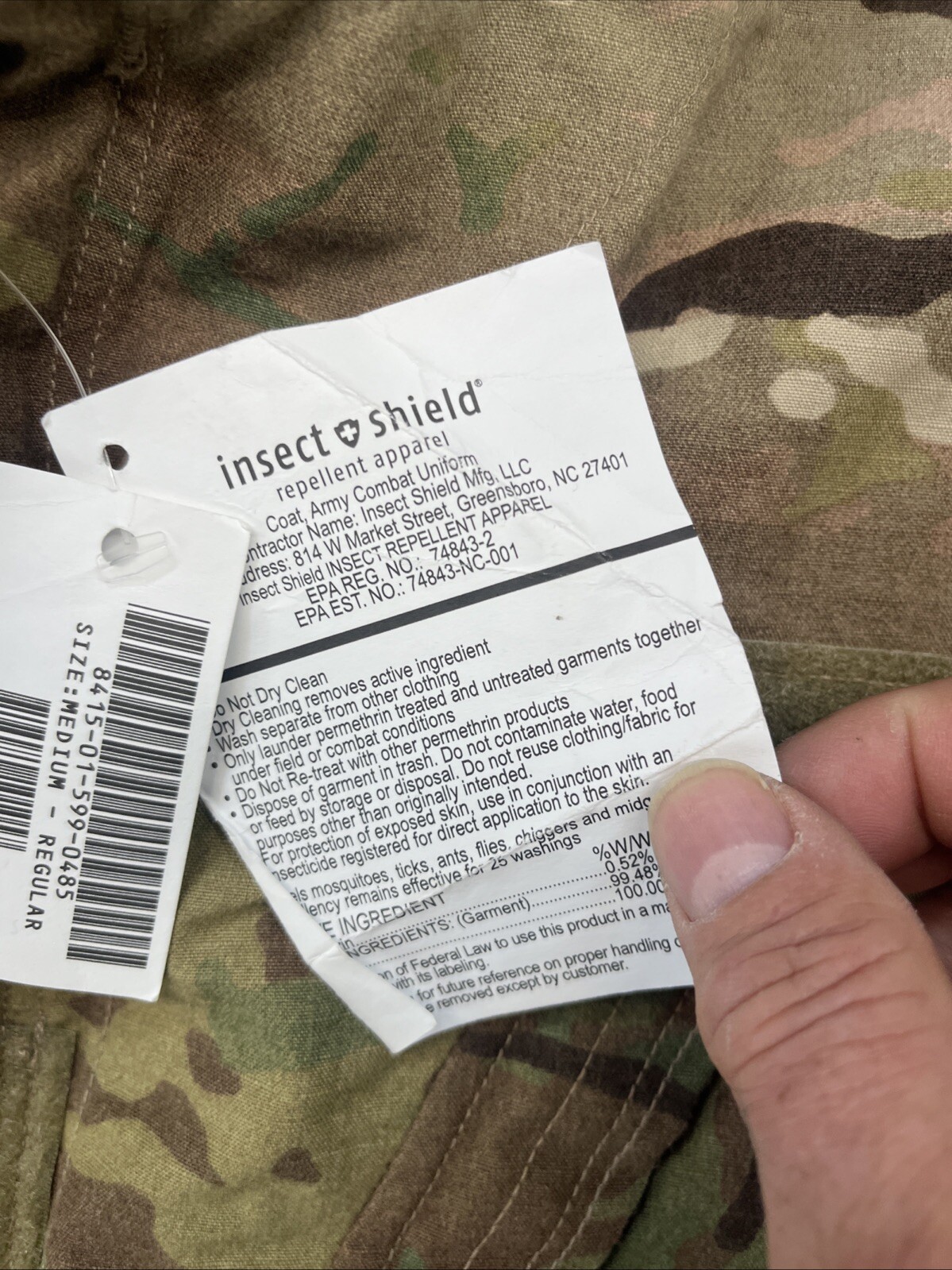 Army Combat Uniform Coat Medium Regular Unisex Flame Resistant Insect Sheild New