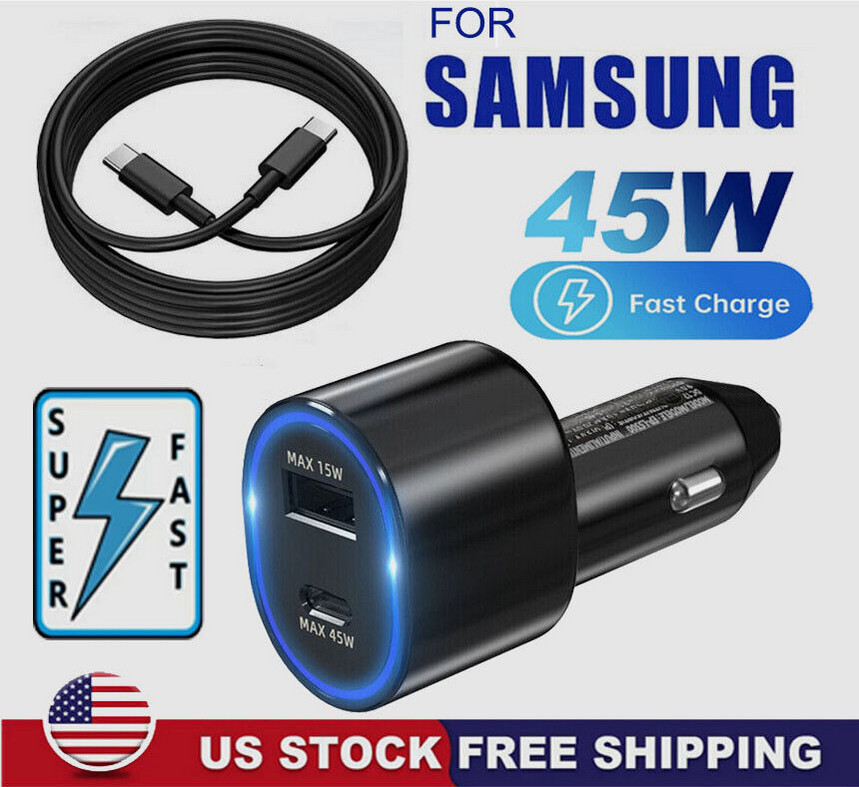 Original 45W Fast Car Charger+Type-C Cable For Samsung A16 A06 A15 A26 A35 36 56