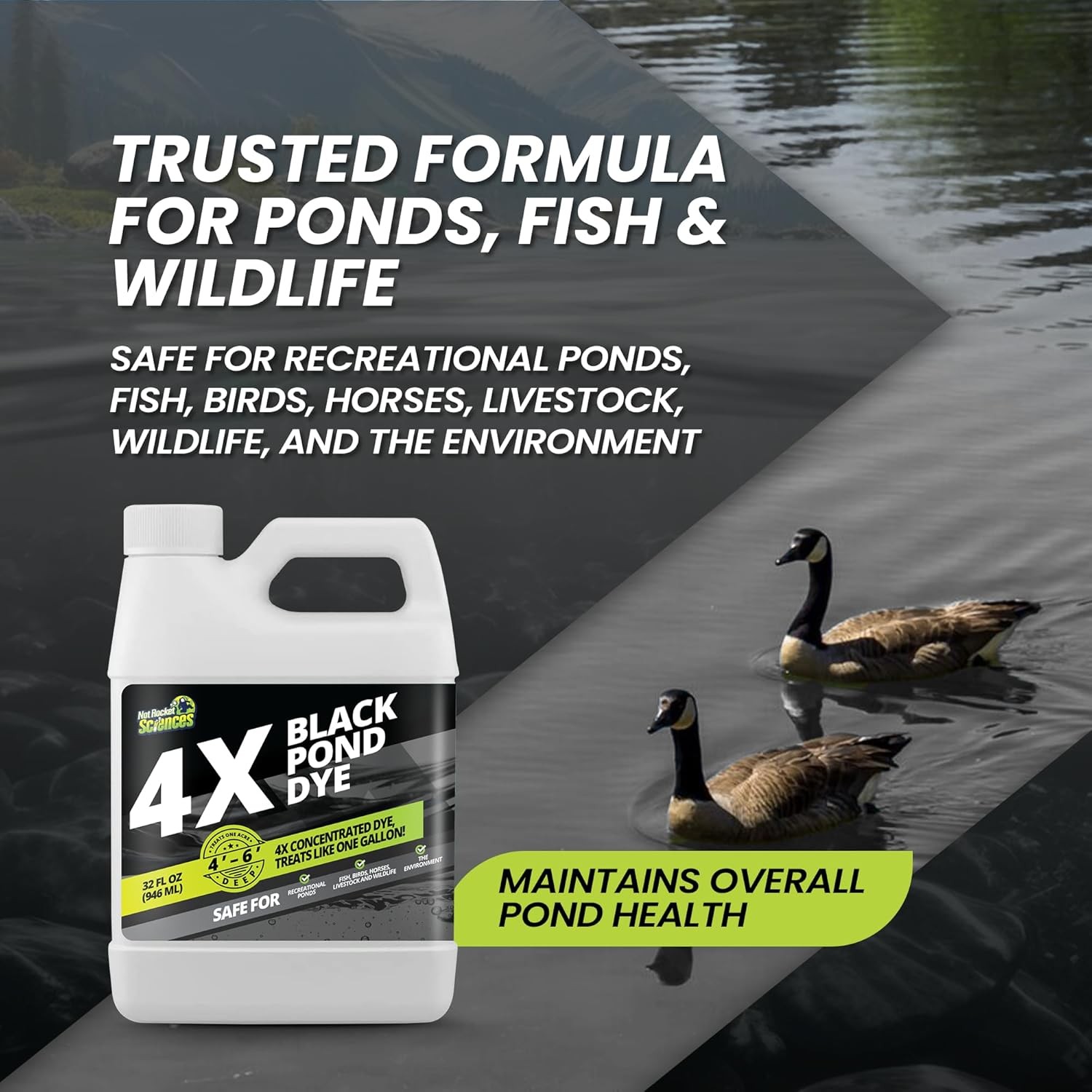 32oz Reflective Black Pond Dye, 4X Concentrate Dye Black, Natural 32 oz