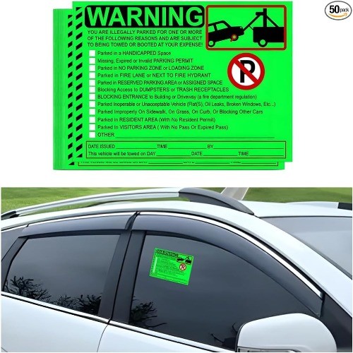 Illegally Parked Vehicle Warning Stickers, 50PCS 7.5" x 5.5" Private Parking Tow