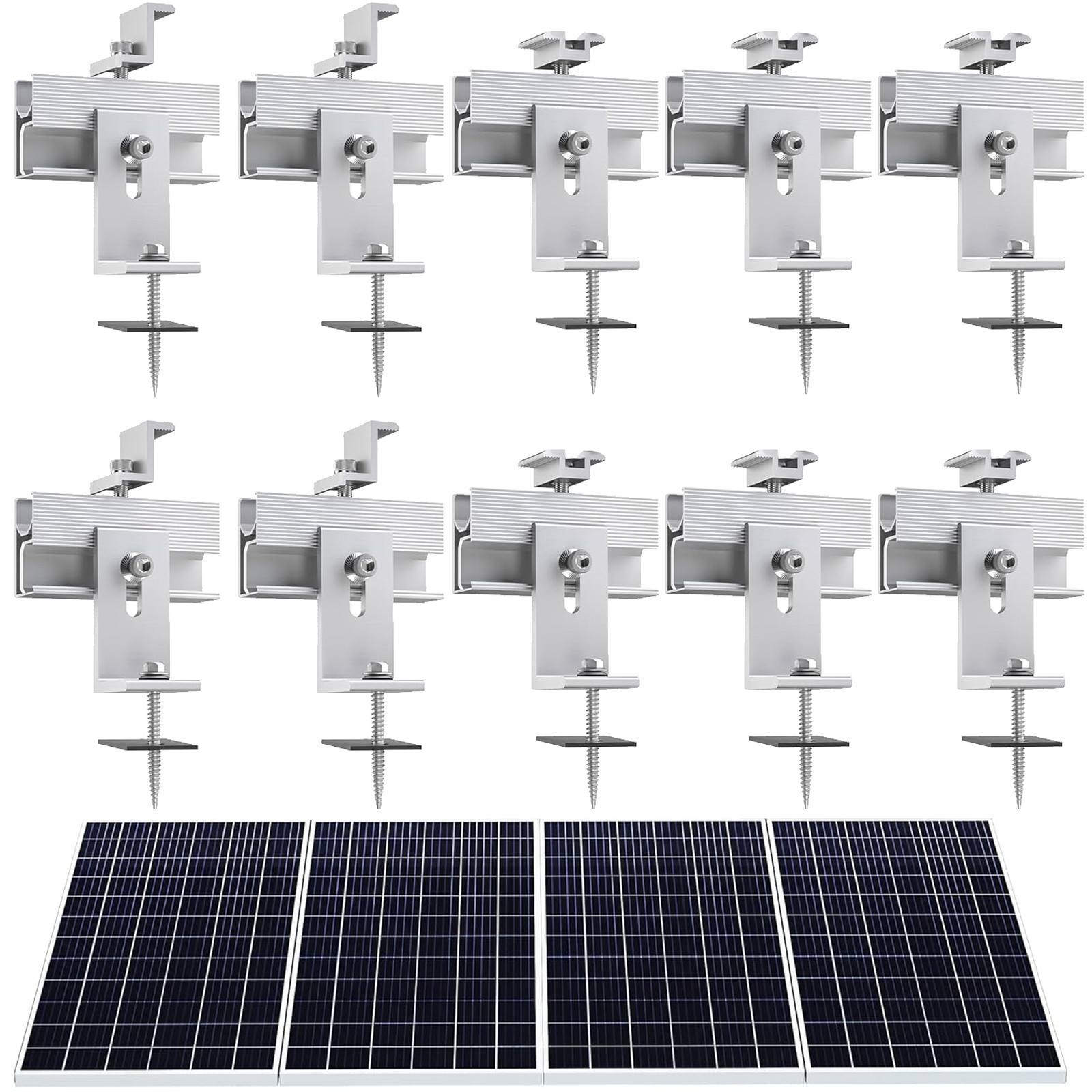 Solar Panel Mounting Rail Rack Brackets Kit Fixing Clamp for 1-4Pack Roof Mount