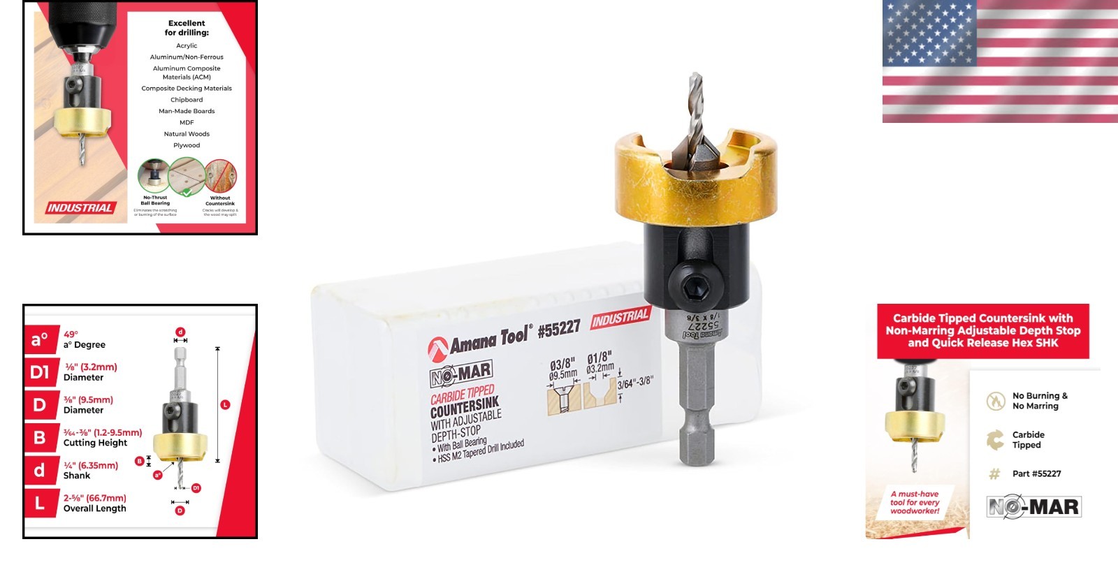 Carbide Tipped Countersink Drill Set with Depth Stop