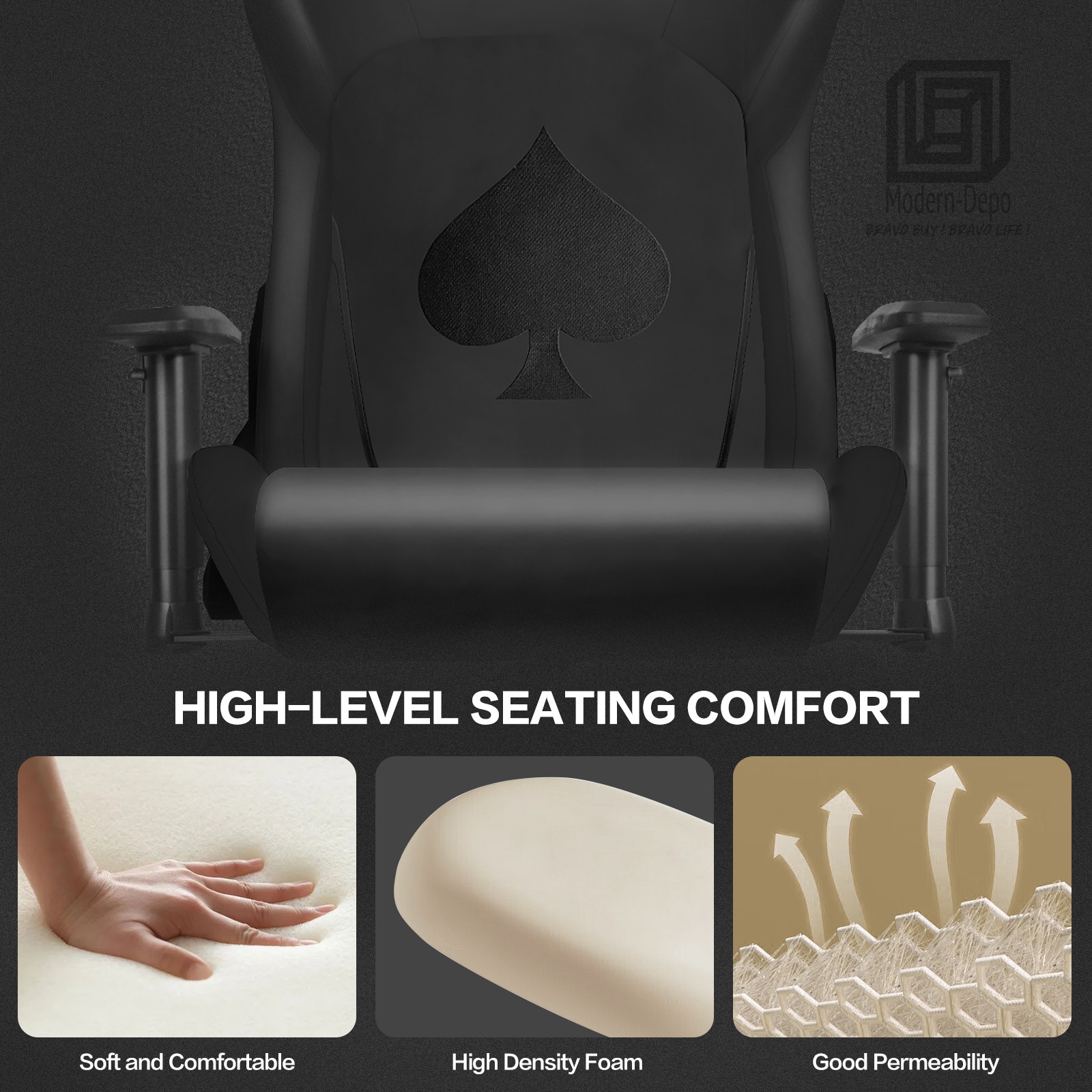 Ergonomic Video Poker Gaming Chair Recliner with Texas Hold'em Sign Swivel Chair