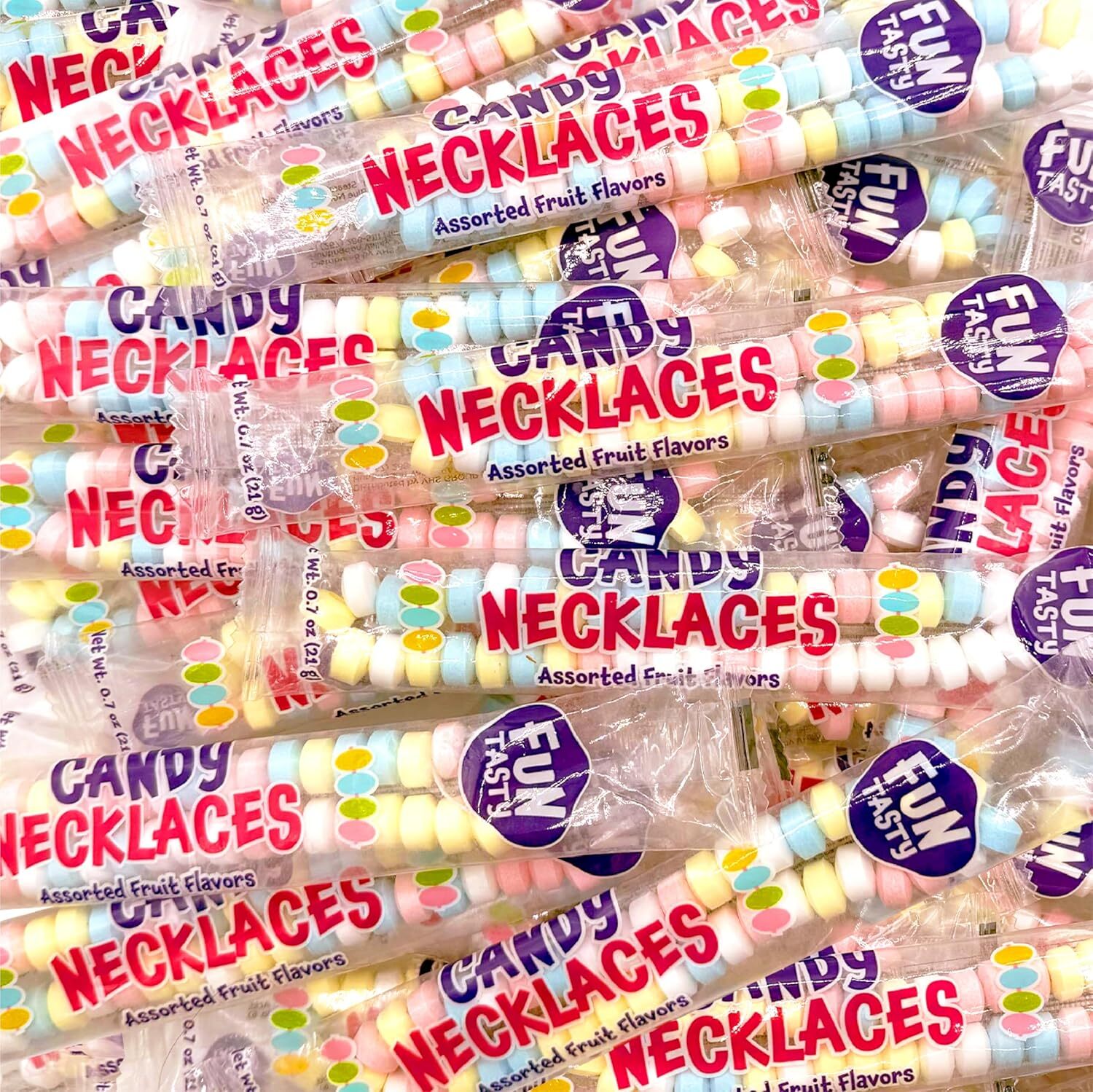 Candy Necklaces - Party Favors - Fruit Flavors, Individually Wrapped, Stretchabl