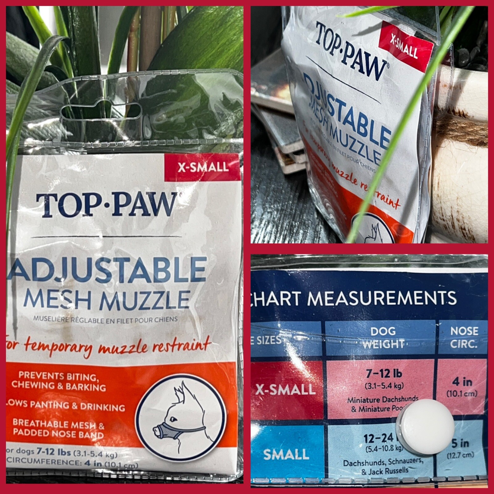 🐶Top Paw Muzzle Adjustable Mesh Muzzle Size X-Small 7-12  lbs Nose 4inches  🐶