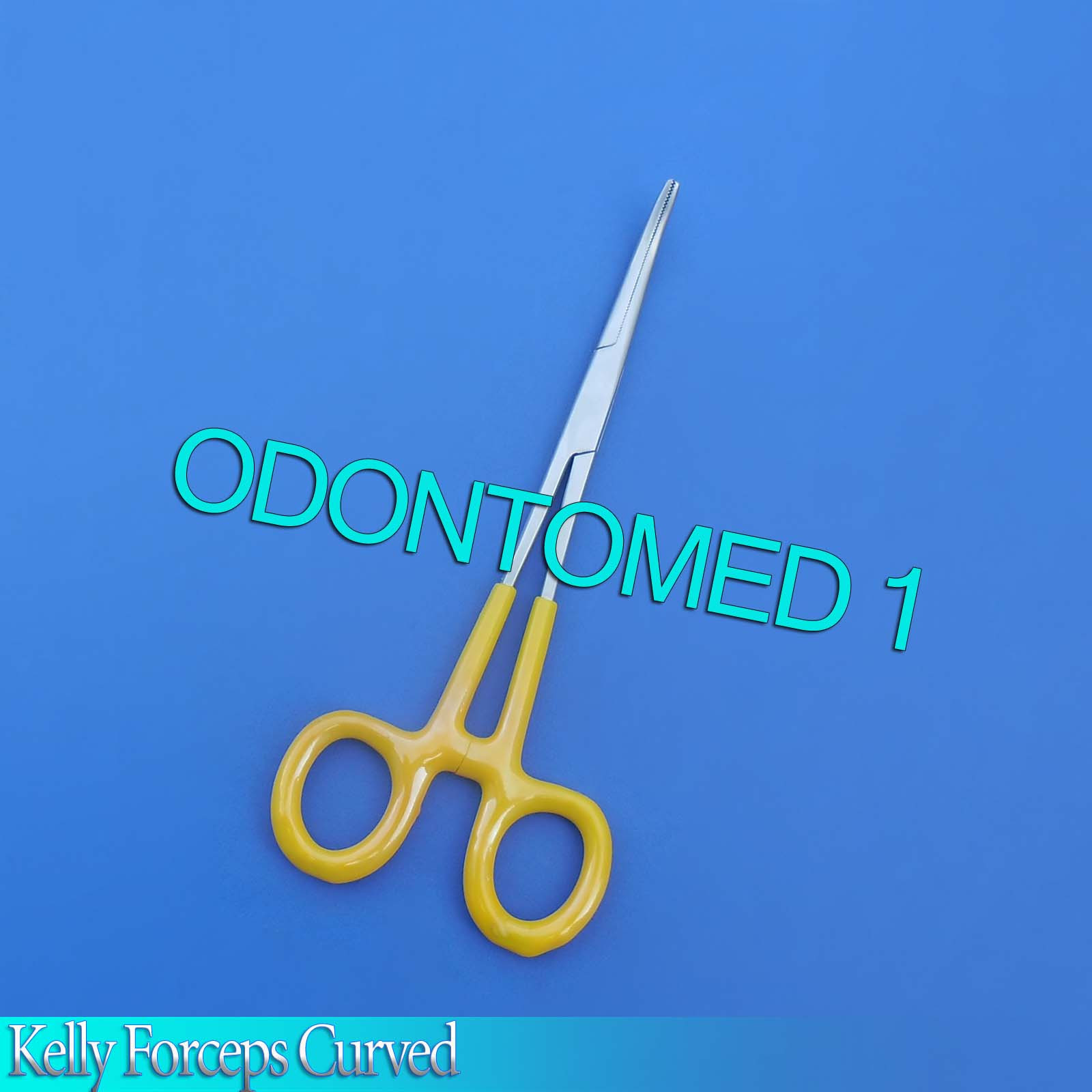 One Piece Kelly forceps 5.5" Curved Yellow Dep Handle  Steel ODONTOMED2011