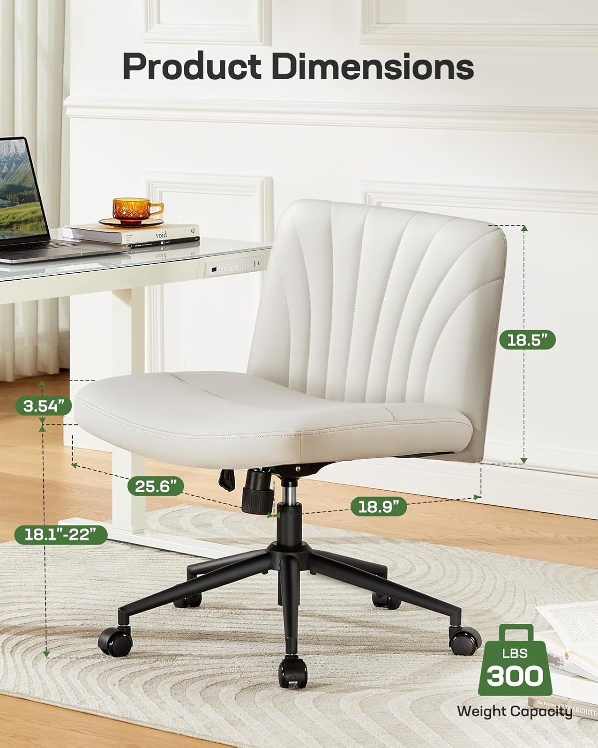 Criss Cross Chair with Wheels: PU Leather Cross Legged Office Chair Wide Armless