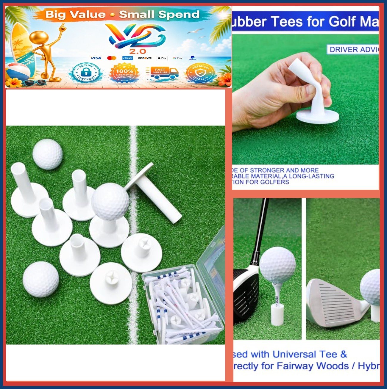 NEW 32Pcs Rubber Golf Tees Mixed Sizes for Mats Driving Range Simulator Practice