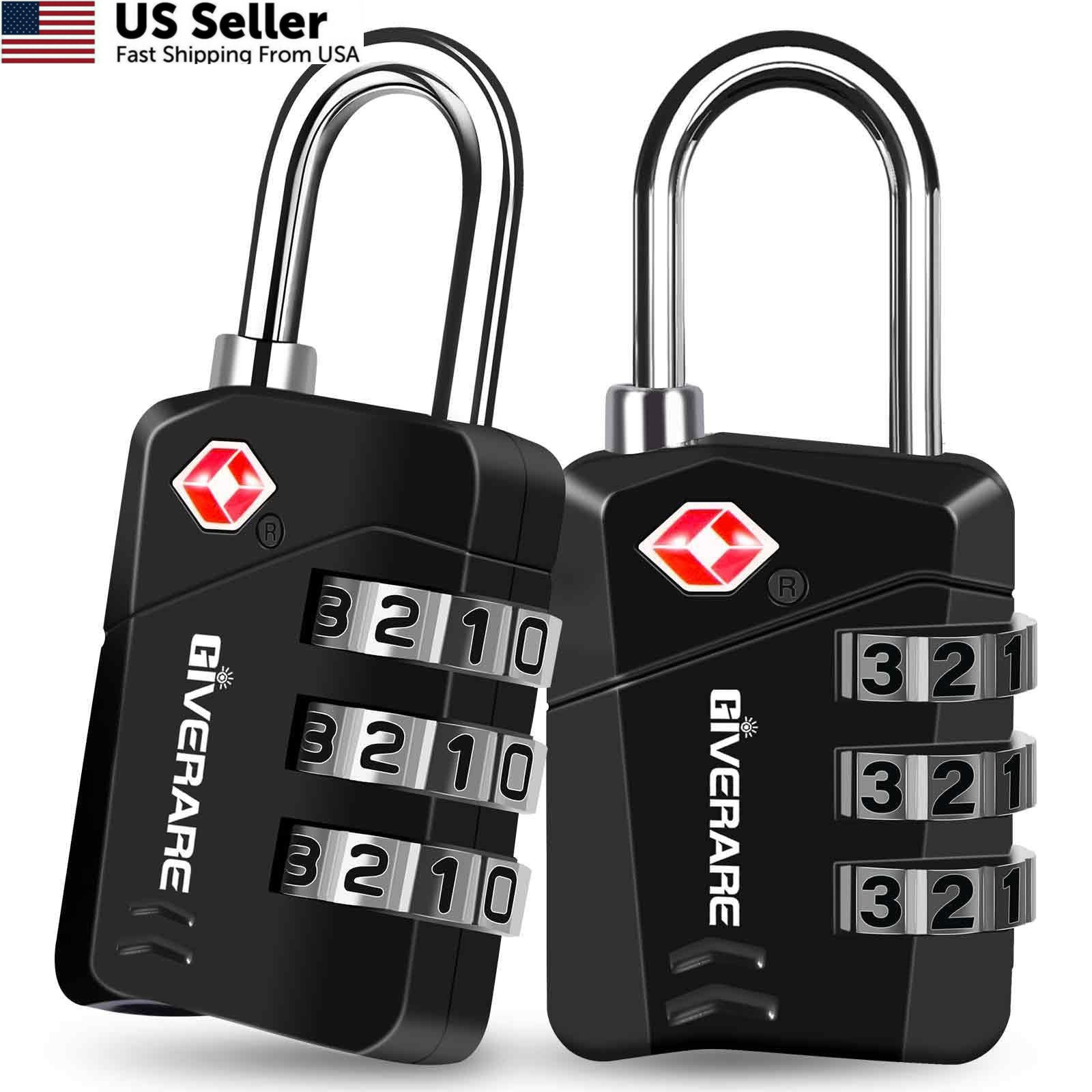 2 Pack TSA Approved Travel Luggage Locks, Metal Combination Lock, Alloy Black