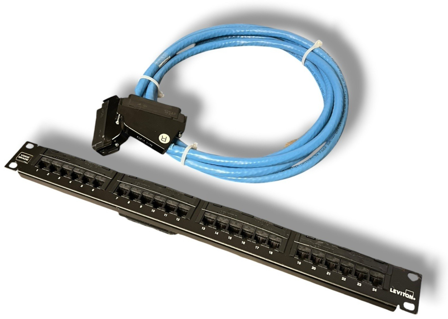Leviton 24-Port 1RU Voice Grade Patch Panel 49012-J24 w/Amphenol Cord 72-1774-01
