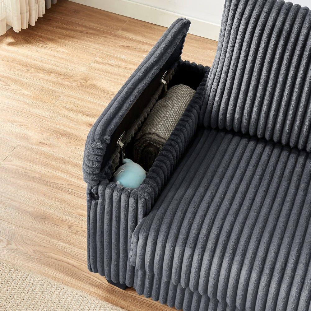 71" Corduroy Sofa with Storage Armrest USB and Plush Square Design