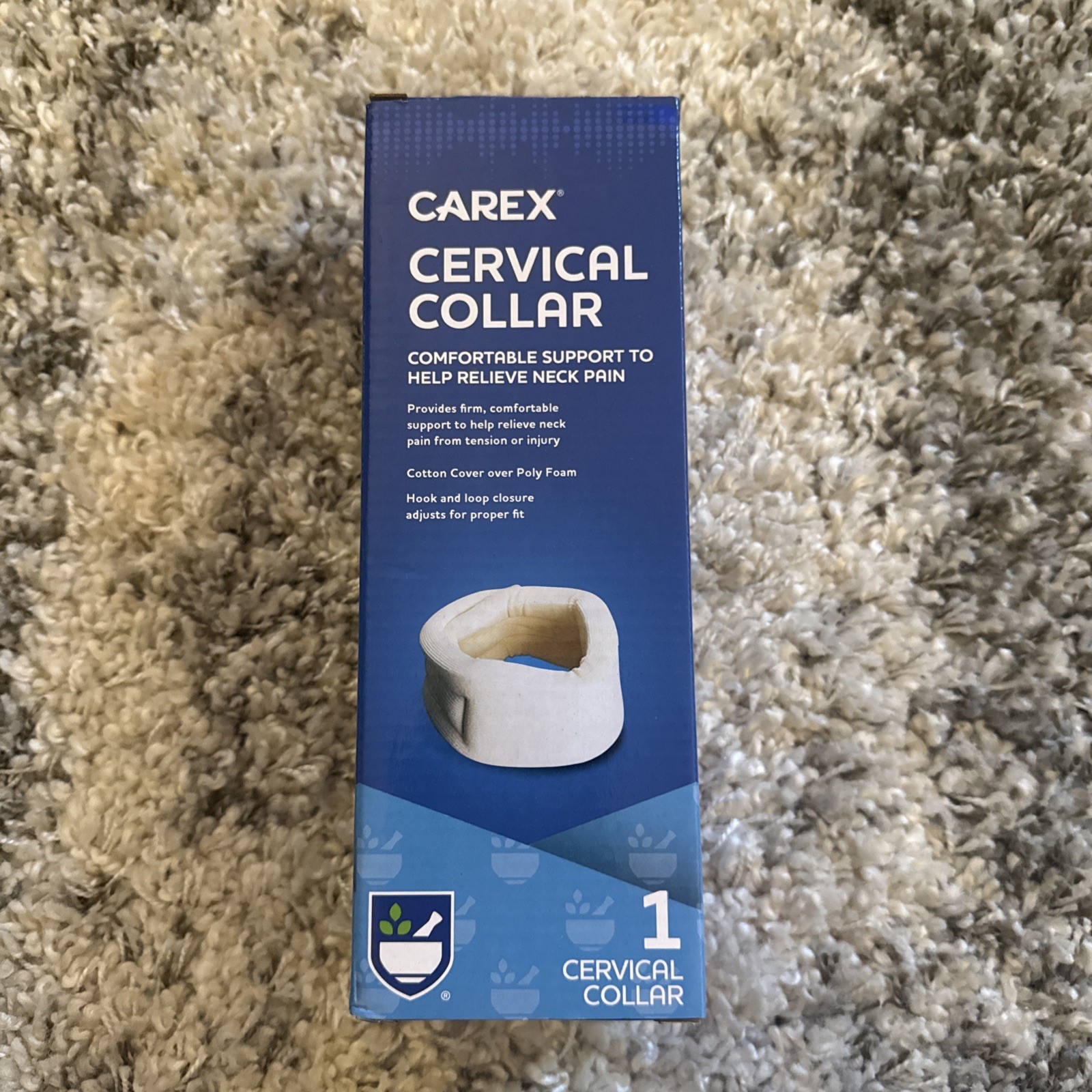 Carex Cervical Collar, Cotton Cover over Poly Foam, Hook & Loop Closure Adjusts