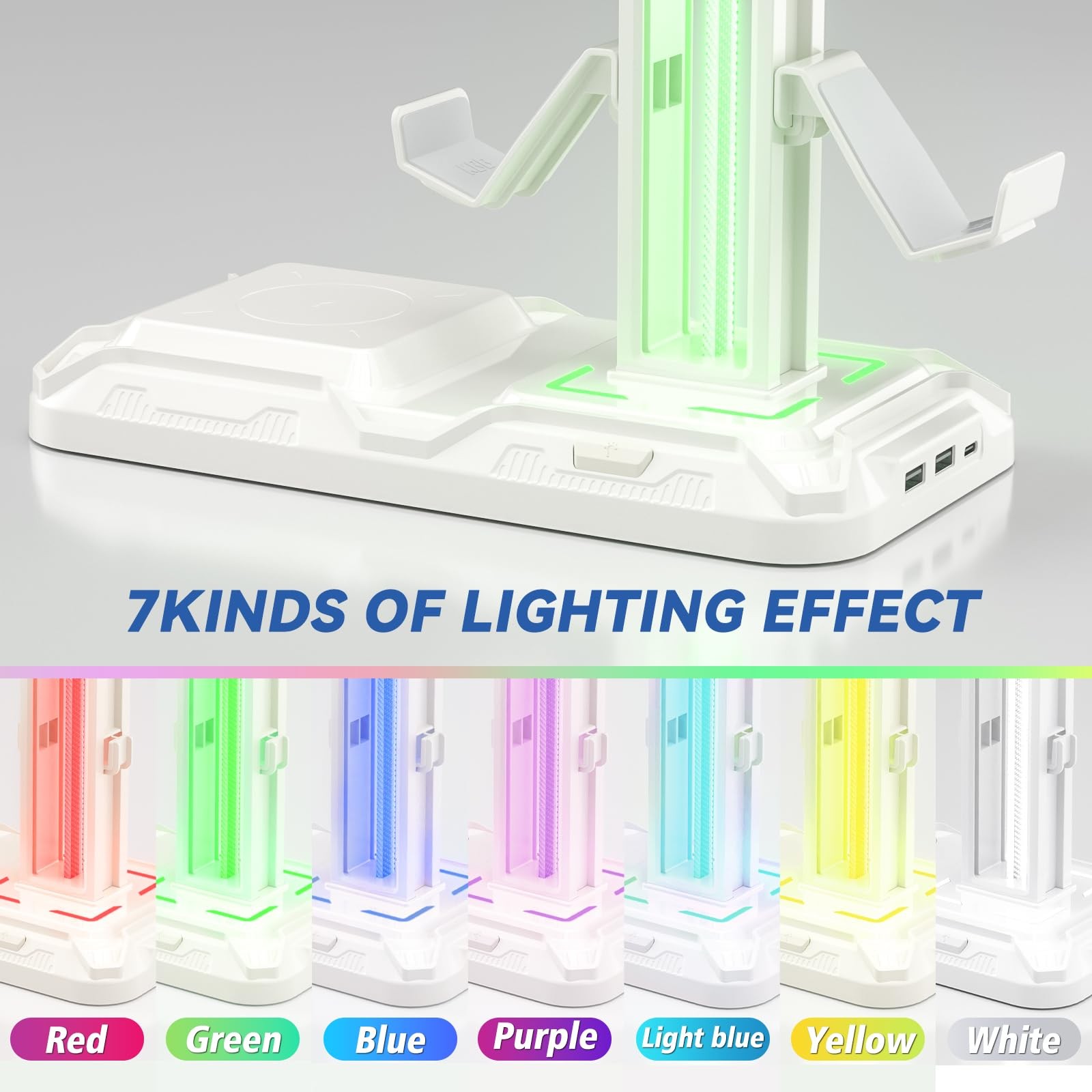 KDD RGB Headphone & Controller Stand with Wireless Charging - Rotatable White