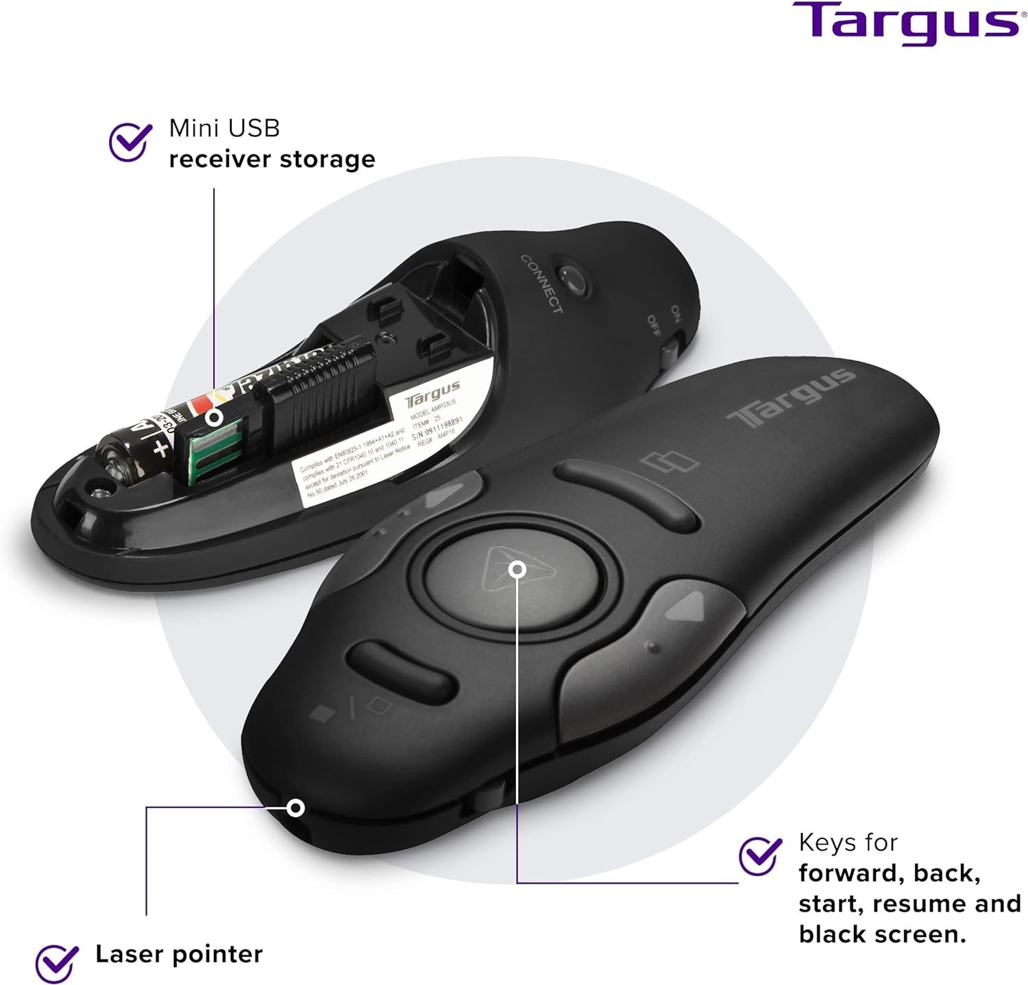 Targus Wireless Presenter with Built-in Laser Pointer 40ft Wireless Range PC/MAC