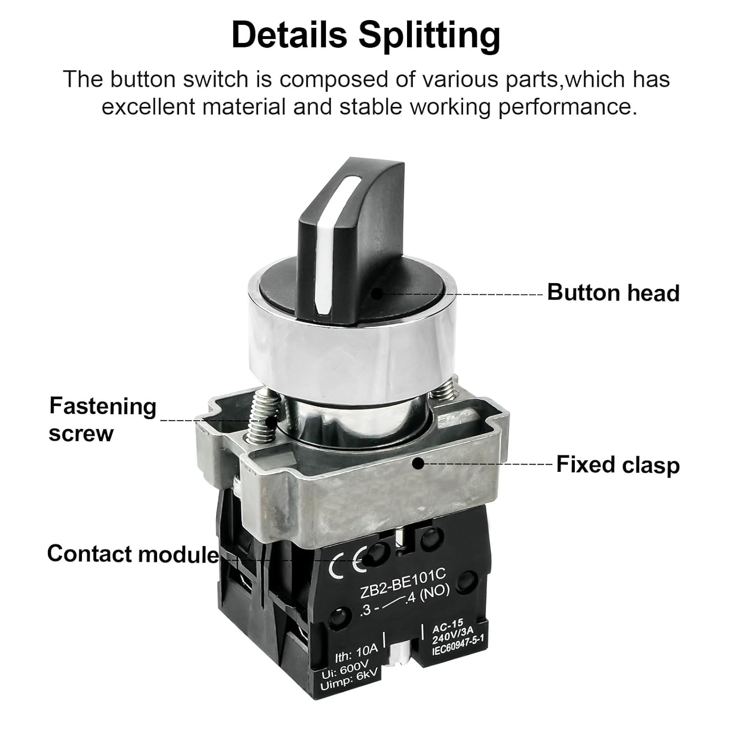 2Pack Black 3-Position Selector Switch 2NO Metal Head Switch Ith: 10A, Ui: 600V,