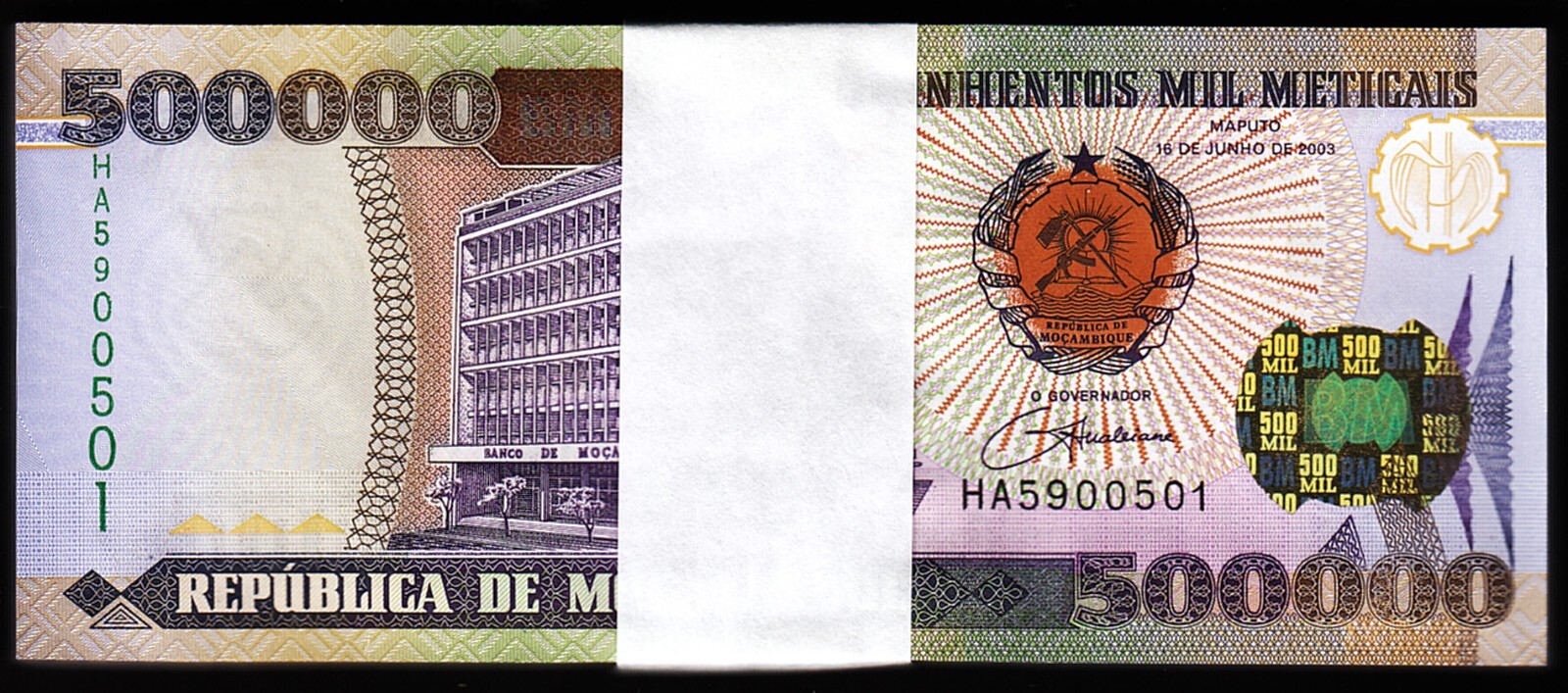 Mozambique 500000 Meticais 2003 2004, UNC,½ BUNDLE Pack 50 PCS,Consecutive,P-142