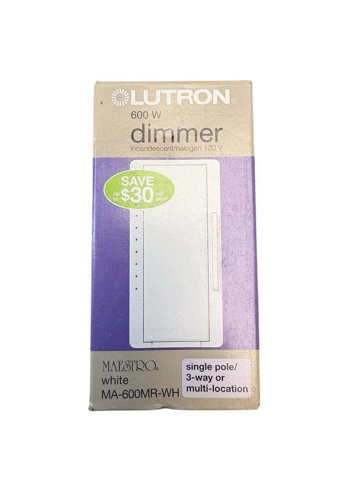 Lutron Maestro Dimmer White 600w Single Pole 3 WAY Or Multi Location MA-600MR-WH