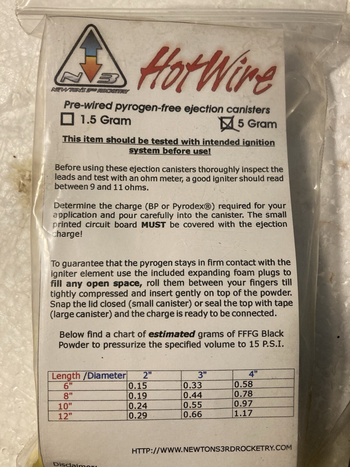 HotWire & Pratt Rocket Ejection Canisters 5 g. & 1.5g 2-10 packs & lots more!