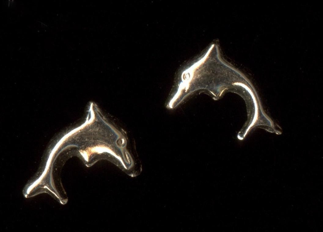 New 14K 8mm Fine Solid Yellow Gold Dolphin Fish Ocean Sea Beach Stud Earrings TS