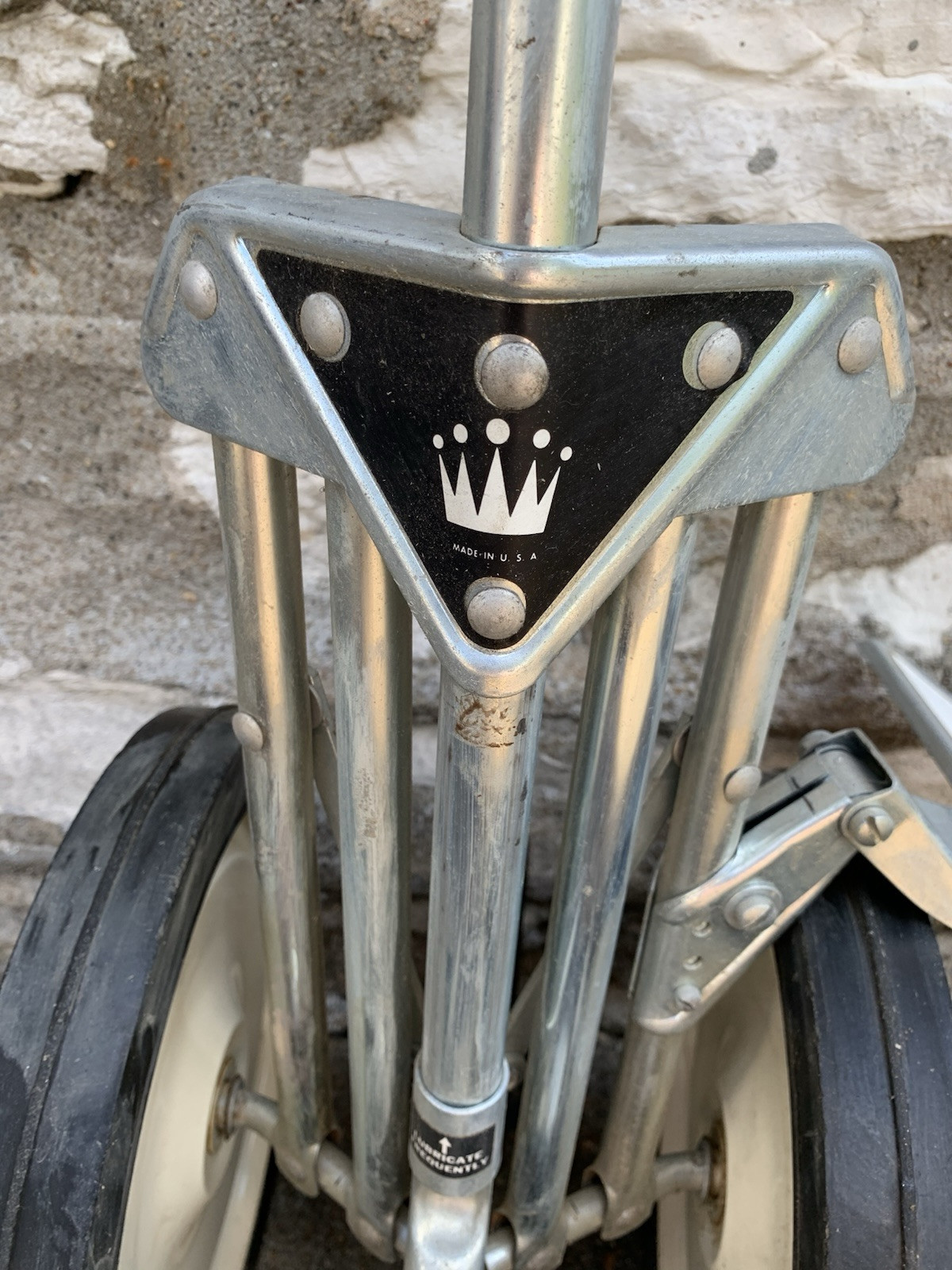 Vintage Metal Golf Bag Caddy W/ Straps Push Pull Cart 36”