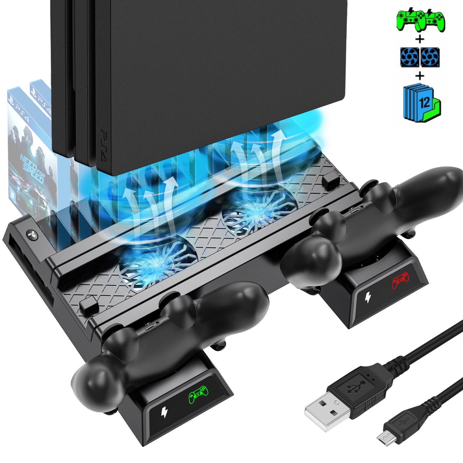 For PS4 PlayStation4 Controller Dual USB Charger LED Dock Station Charging Stand