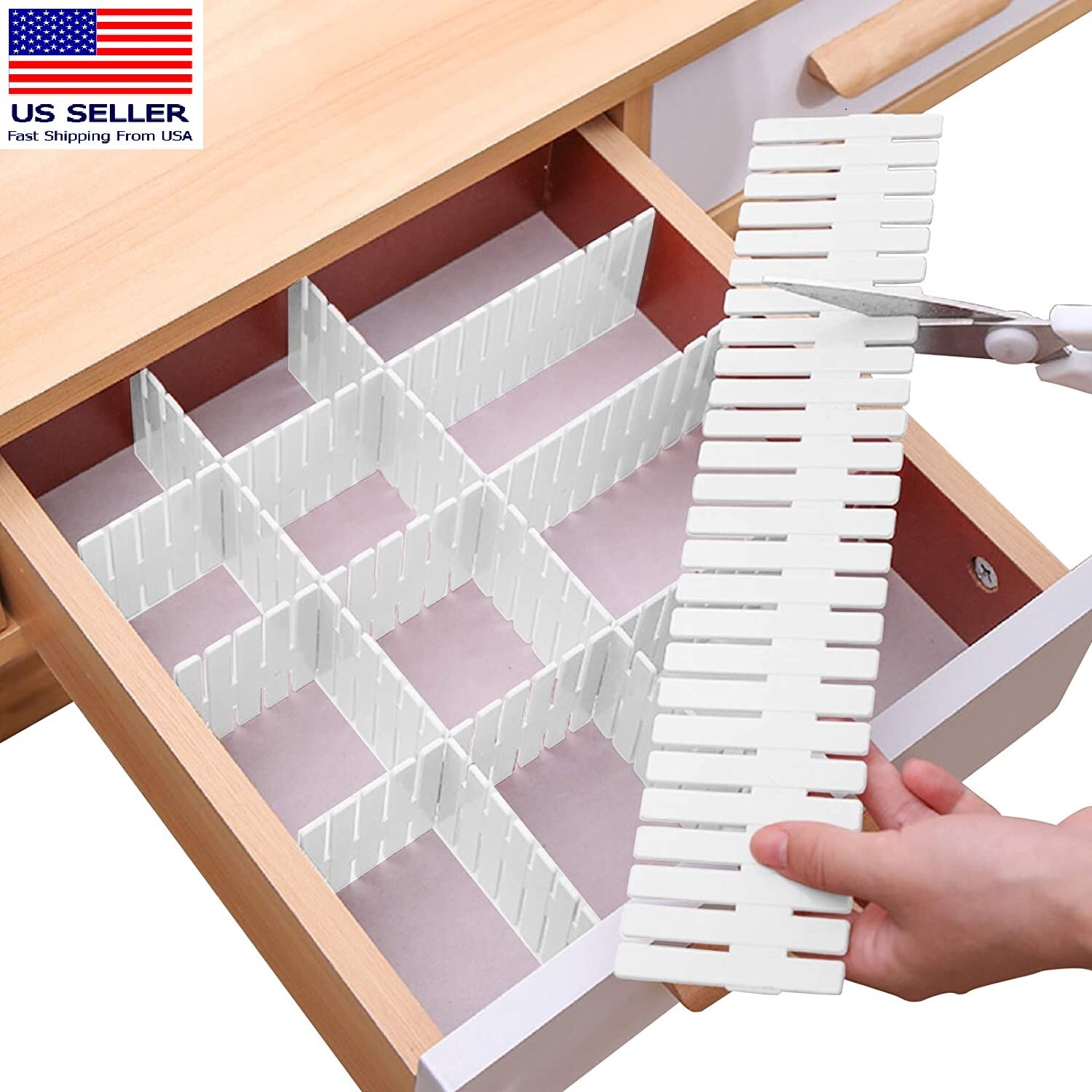 8 Pcs Adjustable DIY Drawer Divider Storage Organizer Separator- White Durable
