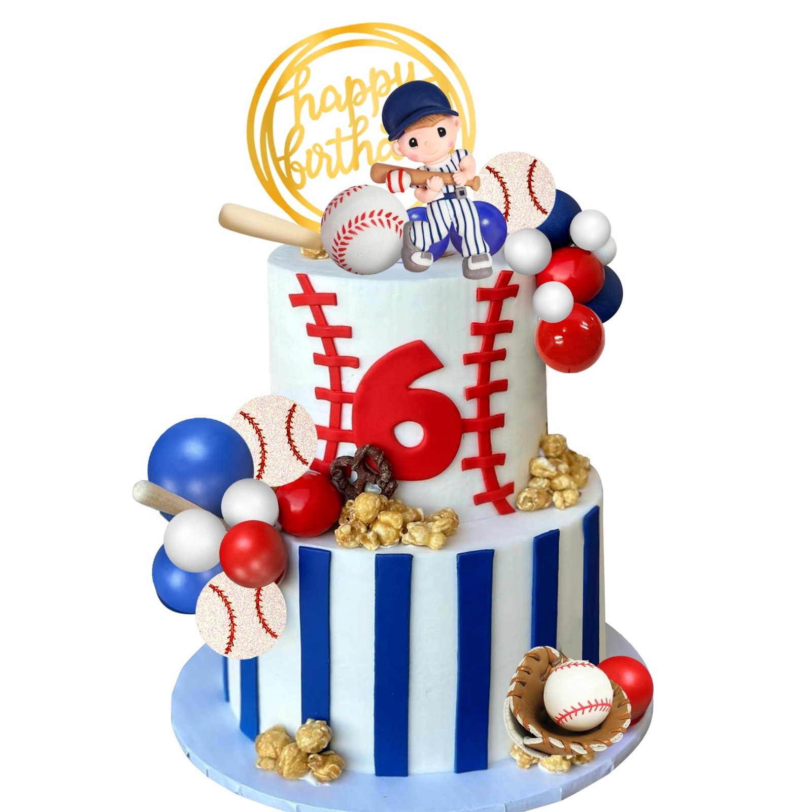 Baseball Cake Toppers Sports Cake Decorations with Red Blue White Ball for Sp...