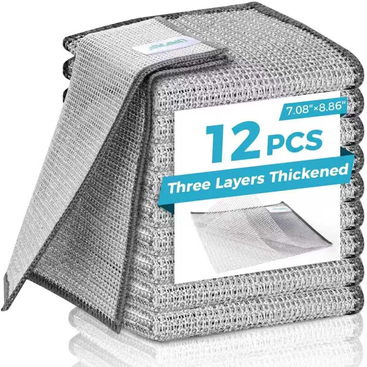 12 Pcs 3-Layer Metal Dish Cloth No Scratches and No Odor Wire Dishwashing Rag
