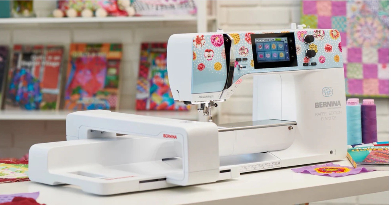 BERNINA B 570 QE Kaffe Sewing, Quilting, and Embroidery Machine + Luggage Cases