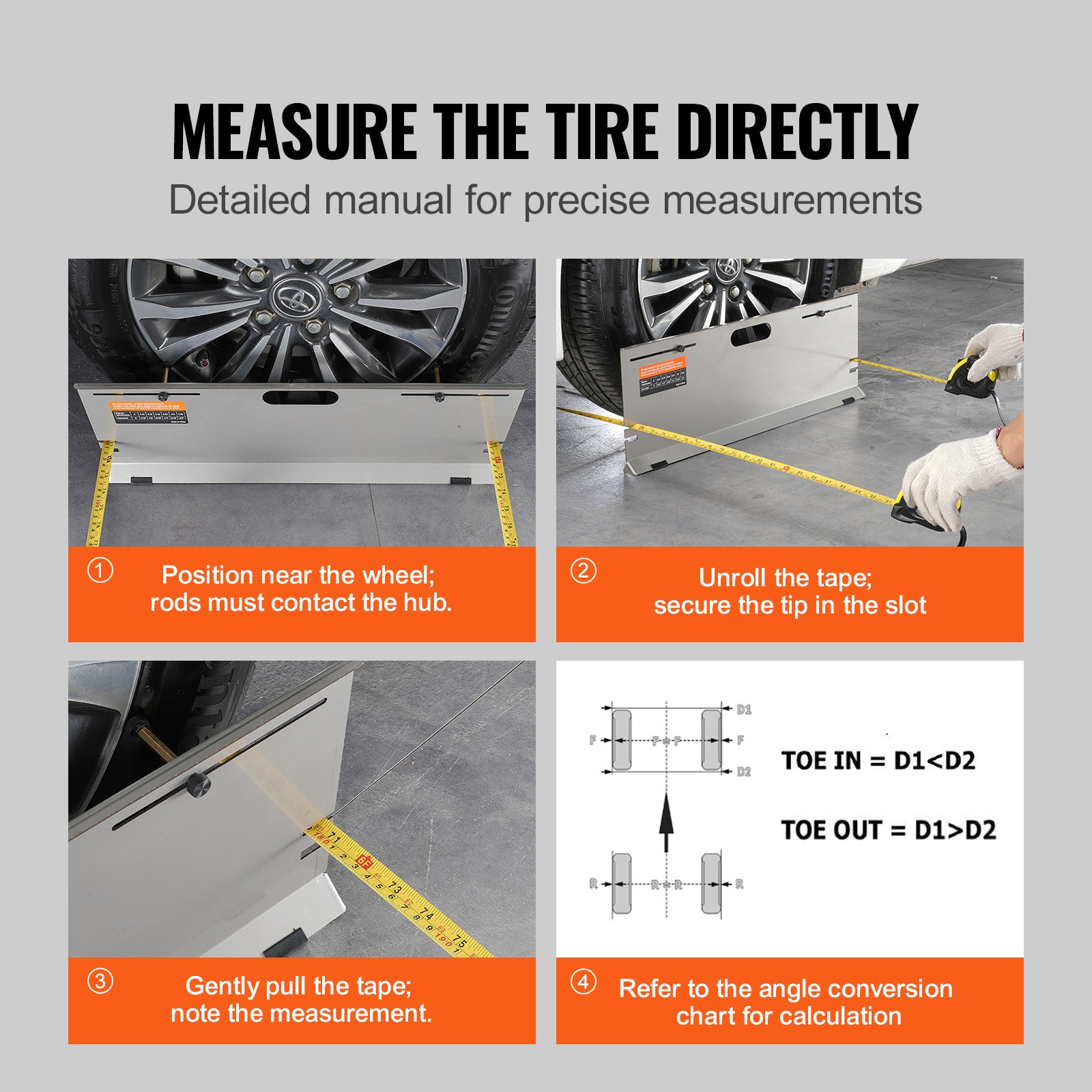 Uimoso Wheel Alignment Tool Toe Plates Accurate Measure Tape & Conversion Chart