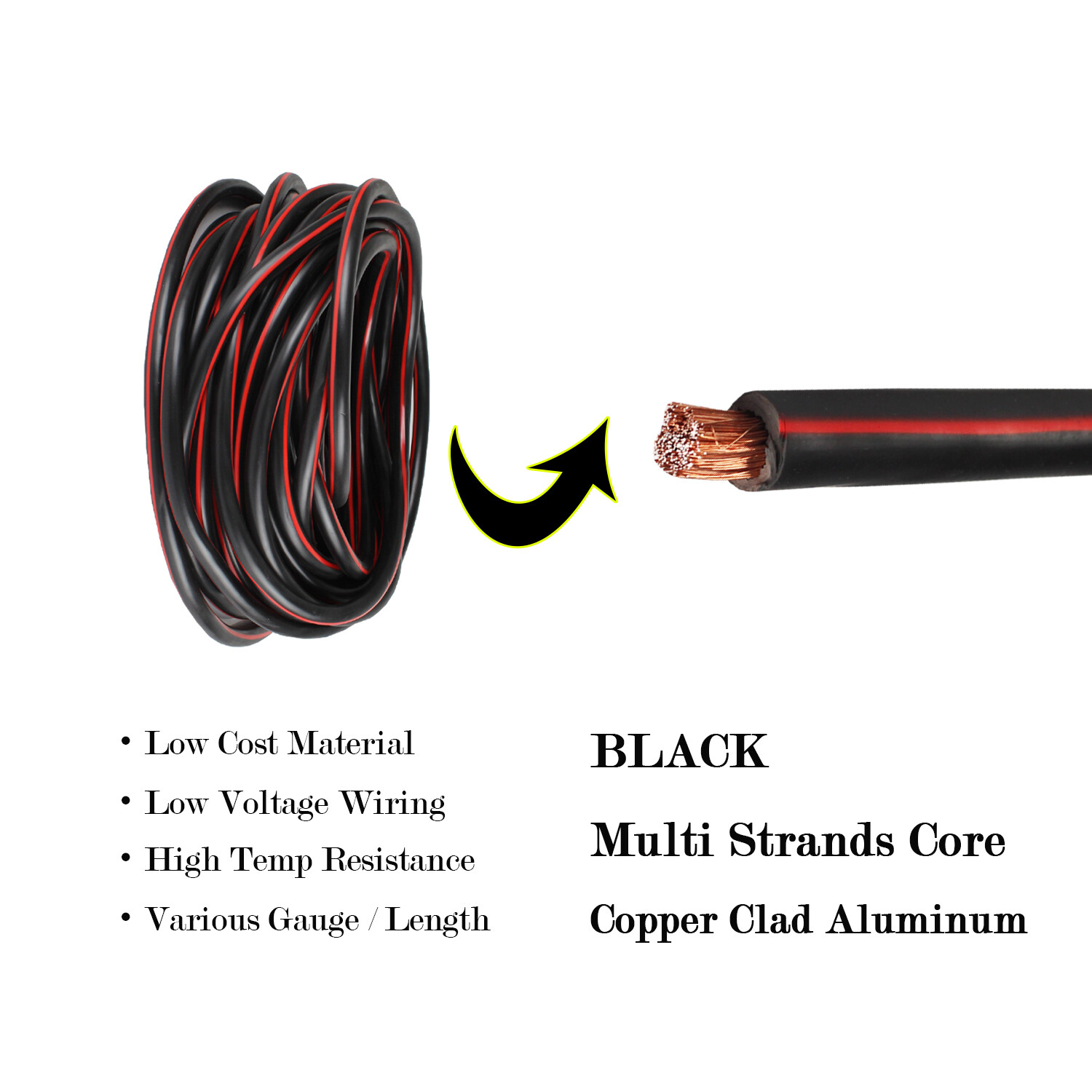 Stranded CCA Power Ground Wire 2 Gauge Black Red Auto Battery Cable Lot 50 VOLT