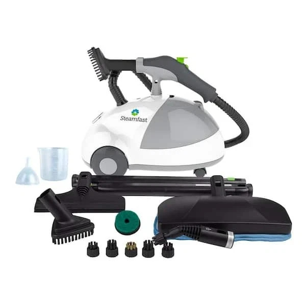 Corded Steam Cleaner for Most Surfaces in White with Wheels