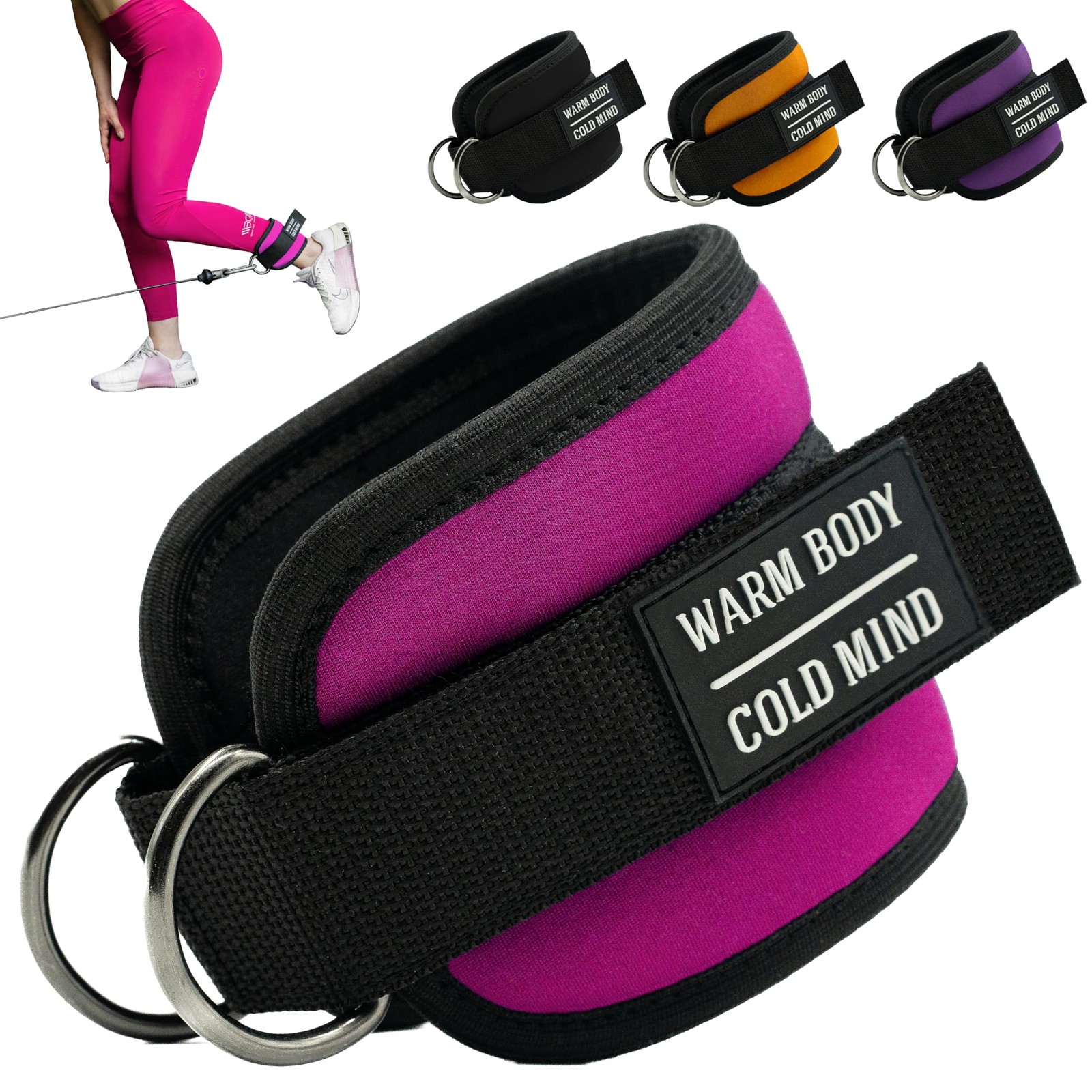 WARM BODY COLD MIND Adjustable Ankle Straps for Cable Machines Single, Pink