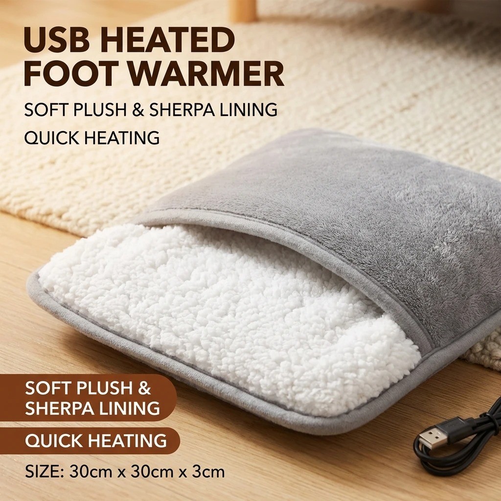 USB Heated Foot Warmer Electric Foot Heating Pad Cover Winter Feet Heater AU