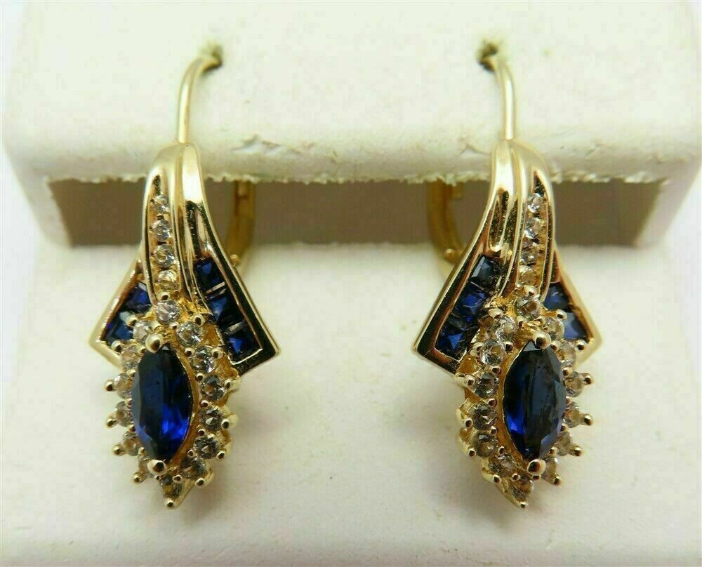 2CT Marquise Cut Lab-Created Blue Sapphire Drop Earrings 14K Yellow Gold Finish