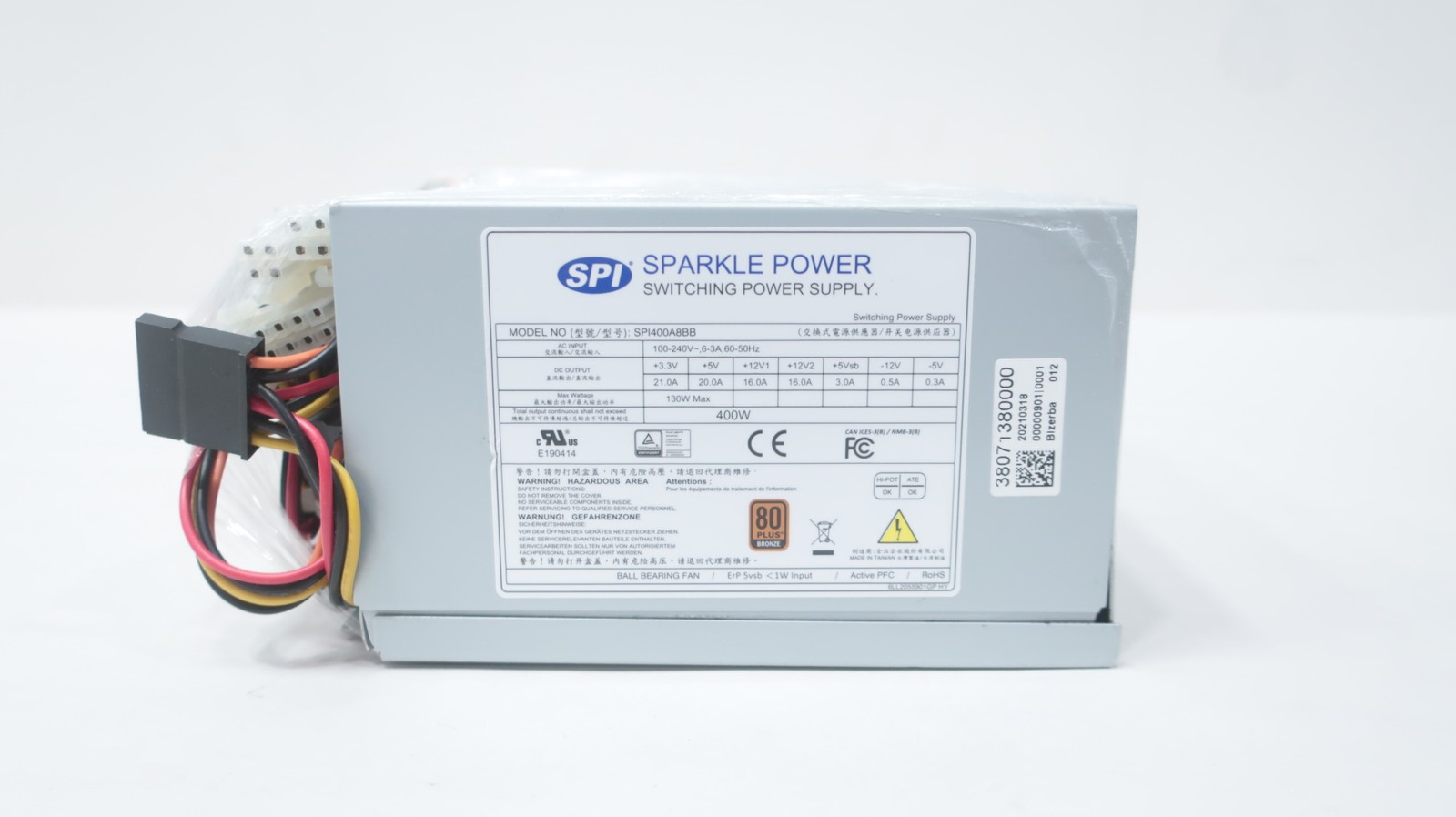 Spi SPI400A8BB Power Supply 0.3/0.5/3/16/20/21a -12/-5/3.3/5/12v-dc 100-240v-ac
