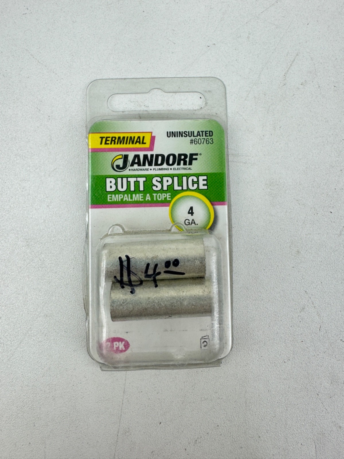 Jandorf BUTT SPLICE 2pk Wire Terminal UNINSULATED 4 Ga. Easy Insertion 60763