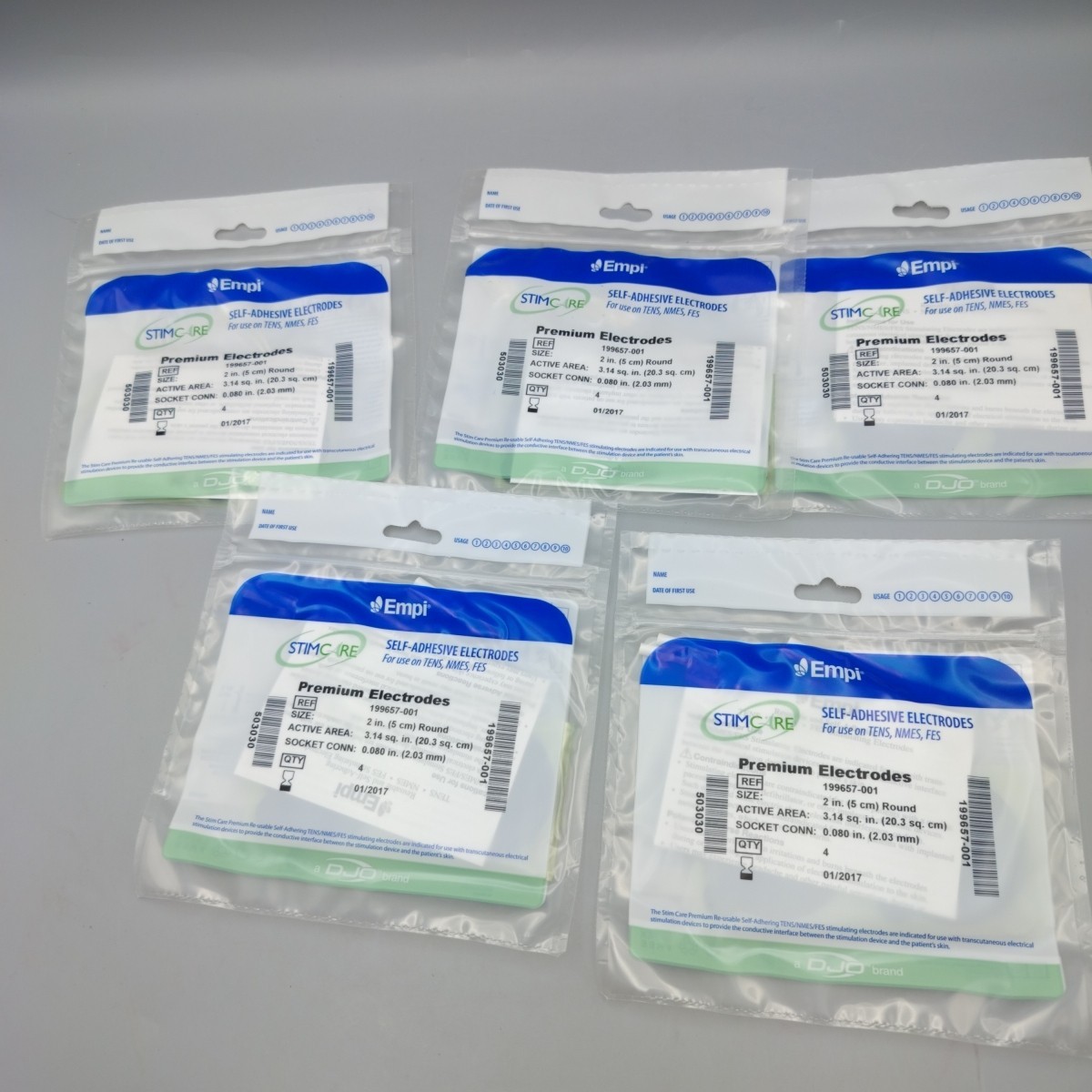Empi Self Adhesive Electrodes 2" Round 5 Sealed Packs of 4 199657-001 Exp 1/2017
