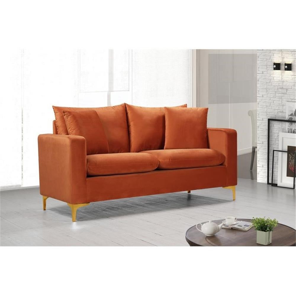 Maklaine Contemporary Upholstery Cognac Velvet Loveseat