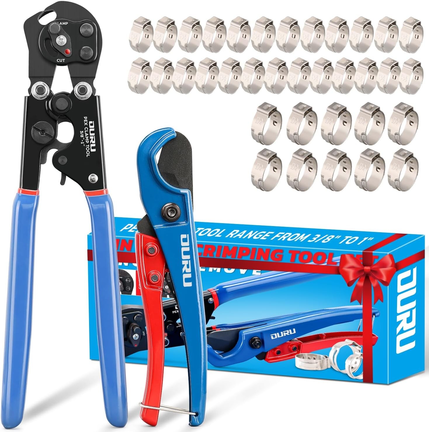 2 IN 1 Ratchet Pex Crimping Tool Kit,Pex Pipe Crimper Crimp Tool Set with Cutter